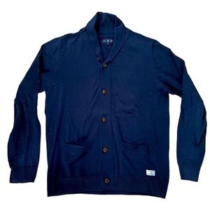 FIVE FOUR MEN’S BLUE SHAWL COLLAR NAVY BLUE SWEATER CARDIGAN